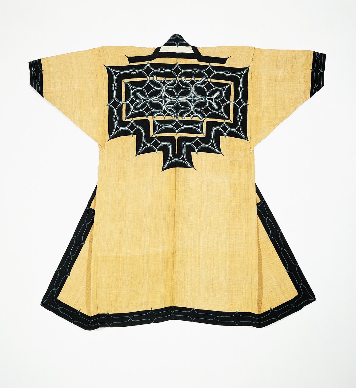 Ceremonial robe (attush) of Ainu population with traditional Ainu motifs, chain stitch embroidery, elm tree bark, wool and cotton by Japanese School