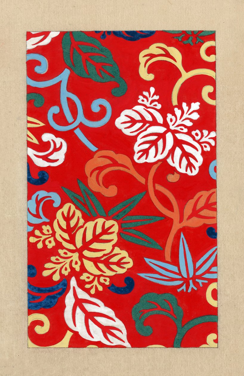 Design for fabric for making kimonos using the Nishike method of wood block printing by Japanese School