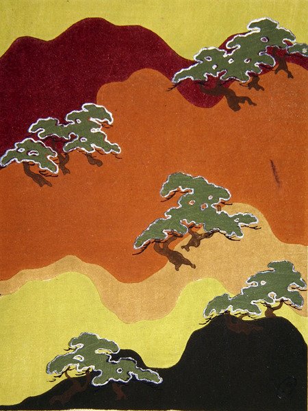 Fabric design of mountain with trees, end nineteenth century by Japanese School