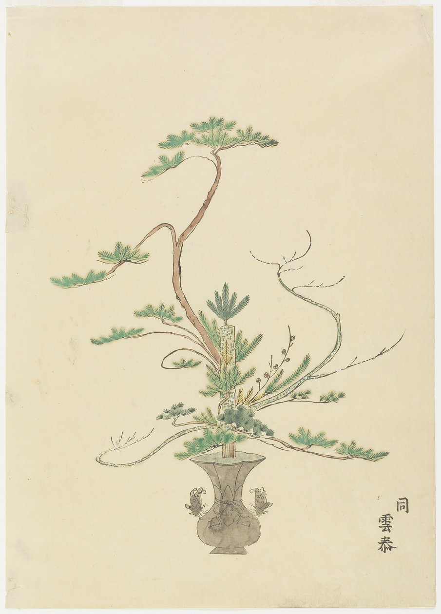 Flower Arrangement by Takada Anritsubo Untai; Pine, Bamboo and Plum by Japanese School