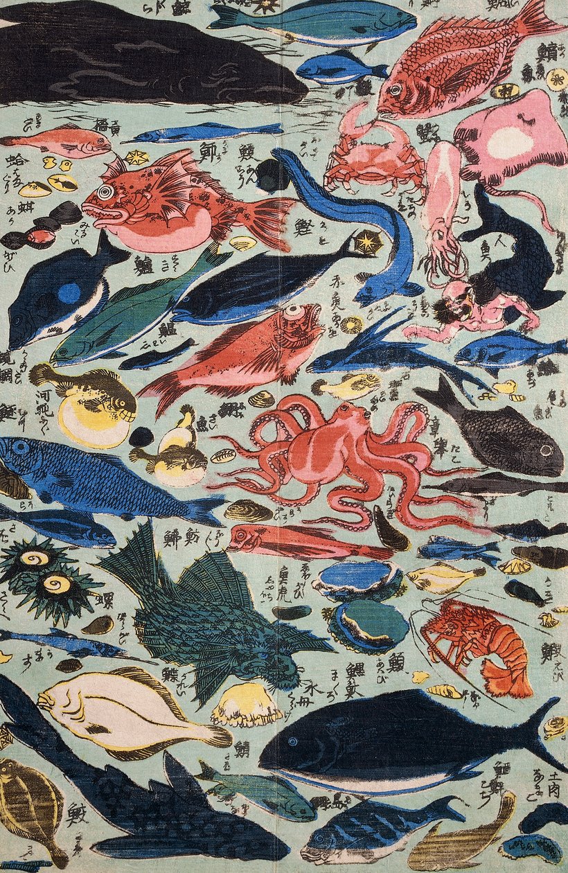 Fresh fish, molluscs and crustaceans by Japanese School
