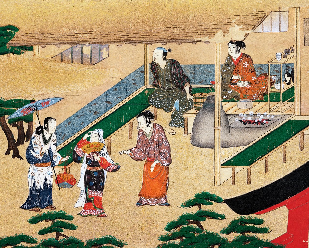 Inside a House in the Outskirts of Kyoto, Ukiyo-e, Silk Painting, School of Tosa, Japanese Civilization by Japanese School