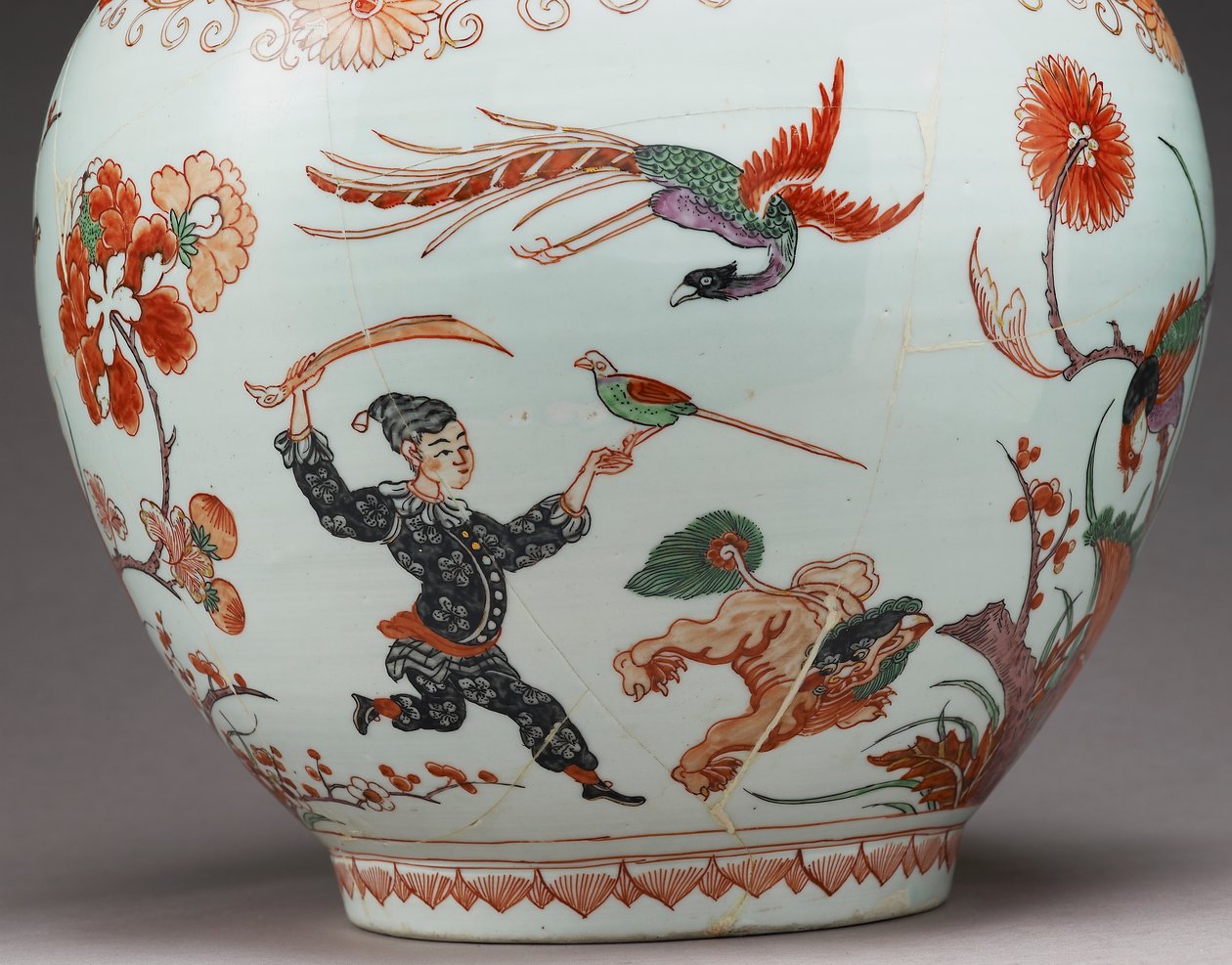 Large bottle vase, decorated in Holland in the Imari style, Ko-Imari, late 17th century (detail) by Japanese School