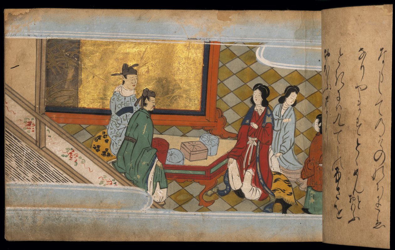 Men giving gifts to women, illustration from the 
