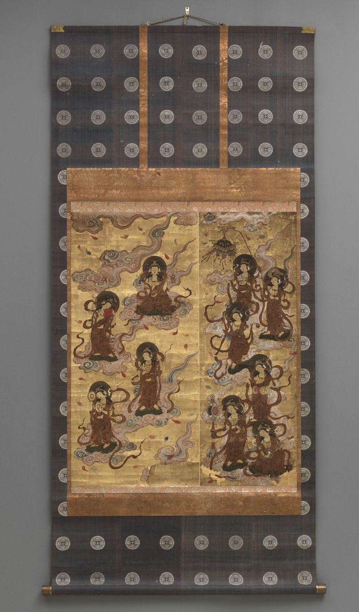 Mural painting: Descent of twenty-five bodhisattvas (attendants of Amitabha triad), 18th century by Japanese School