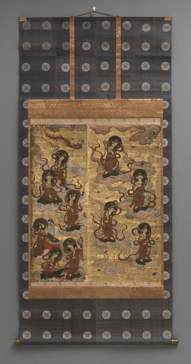 Mural painting: Descent of twenty-five bodhisattvas (attendants of Amitabha triad), 18th century by Japanese School