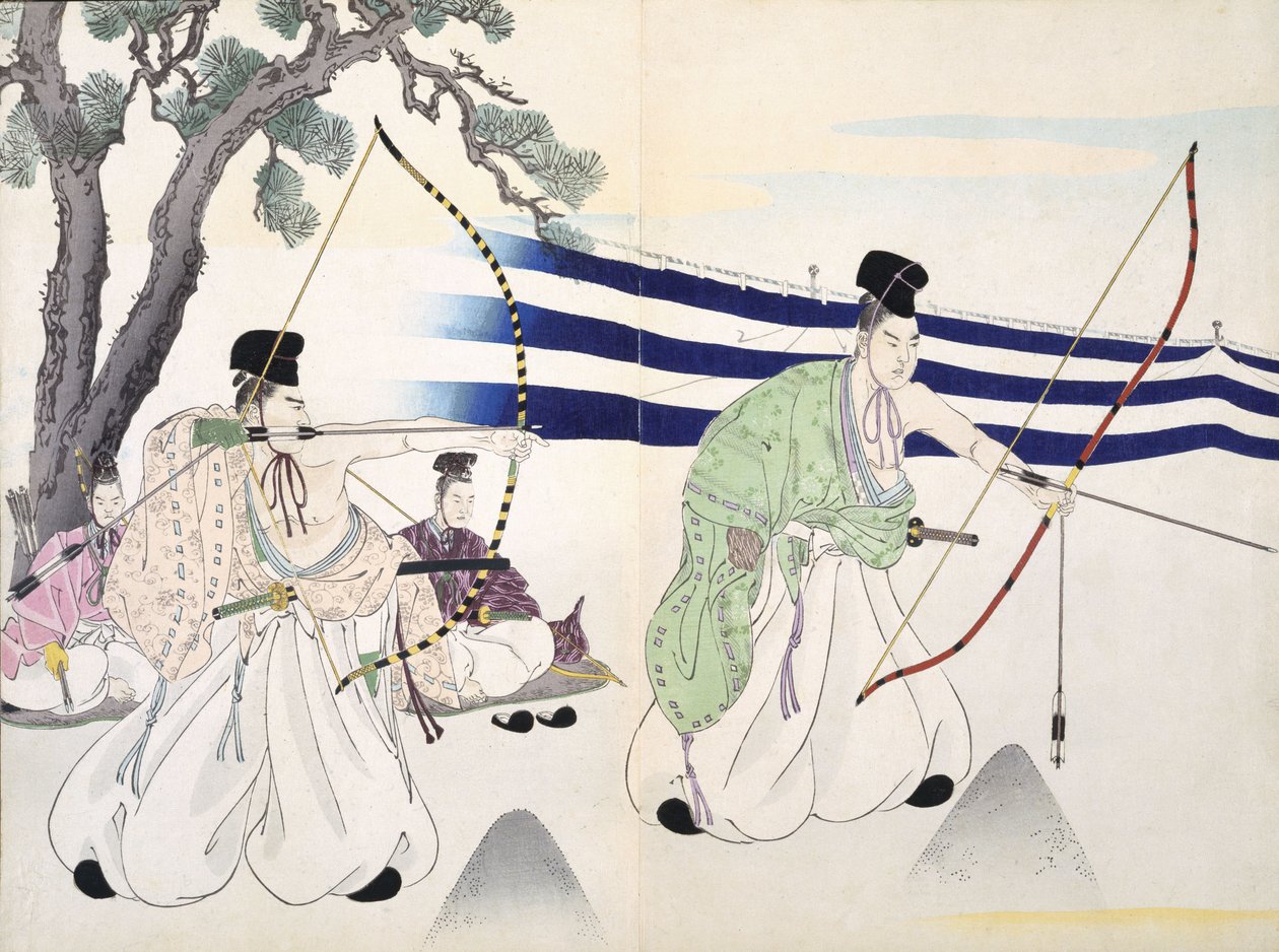Nobles practice archery (detail) by Japanese School