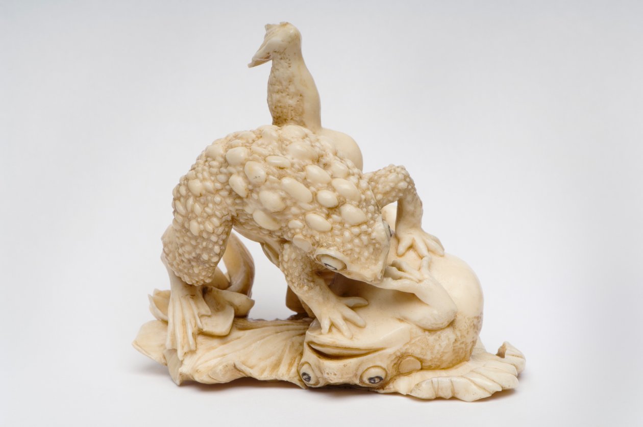 Okimono of two toads on a lotus leaf, c.1550-1600 by Japanese School