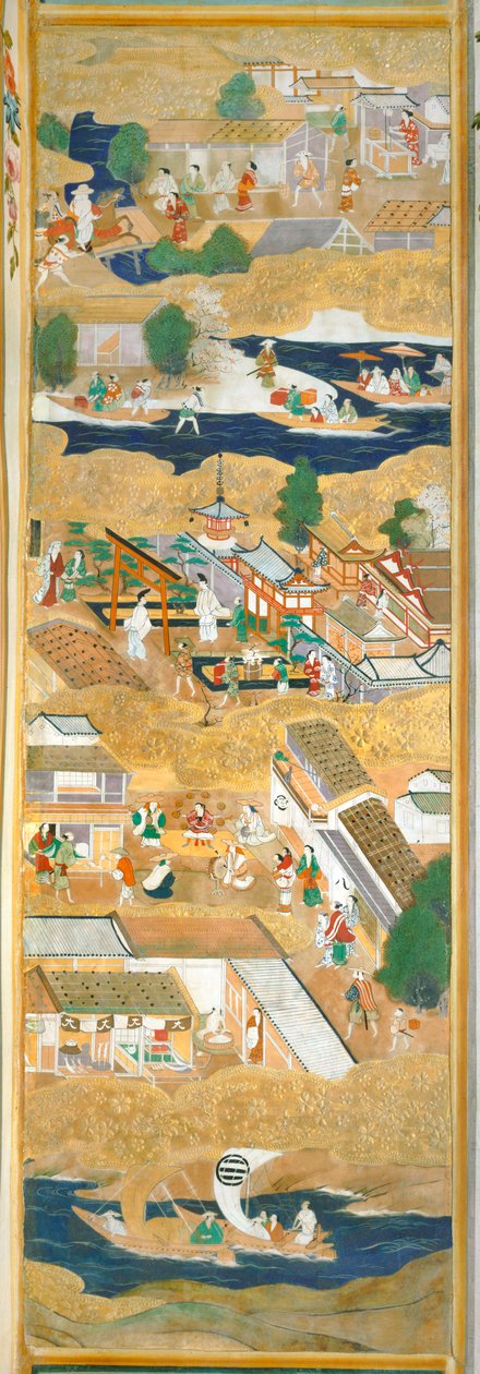 Osakazu Byobu - Japanese eight-panel folding screen by Japanese School
