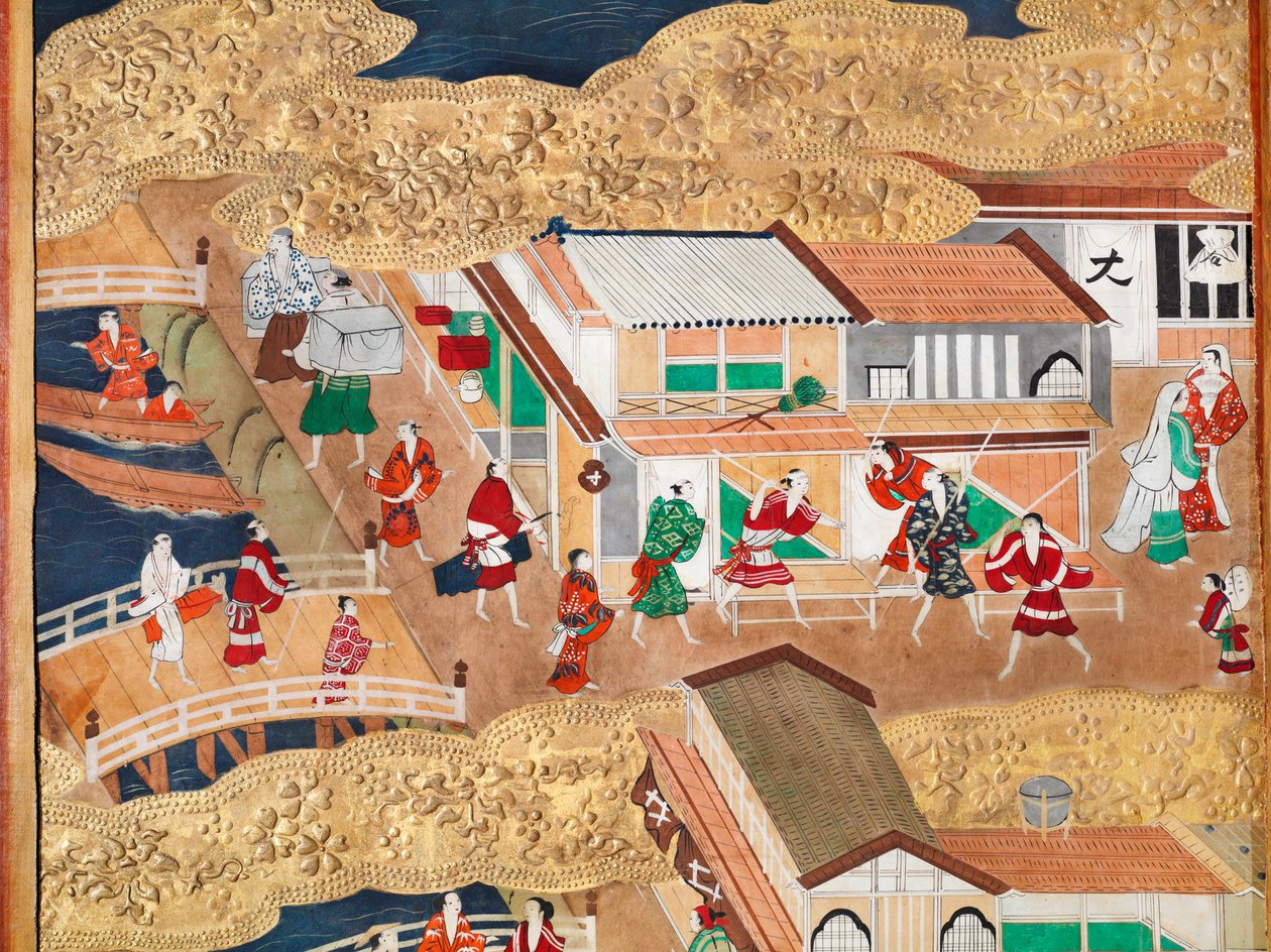 Osakazu Byobu - Japanese eight-panel folding screen by Japanese School