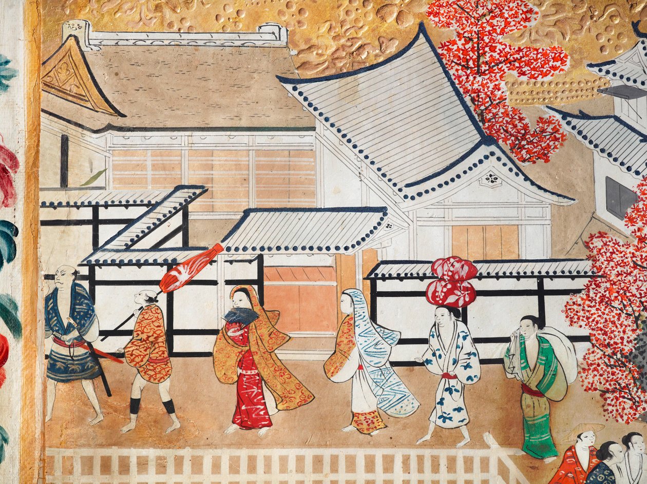 Osakazu Byobu - Japanese eight-panel folding screen by Japanese School