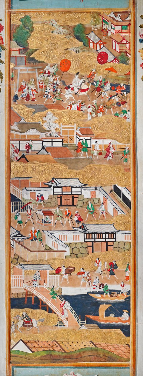 Osakazu Byobu - Japanese eight-panel folding screen by Japanese School