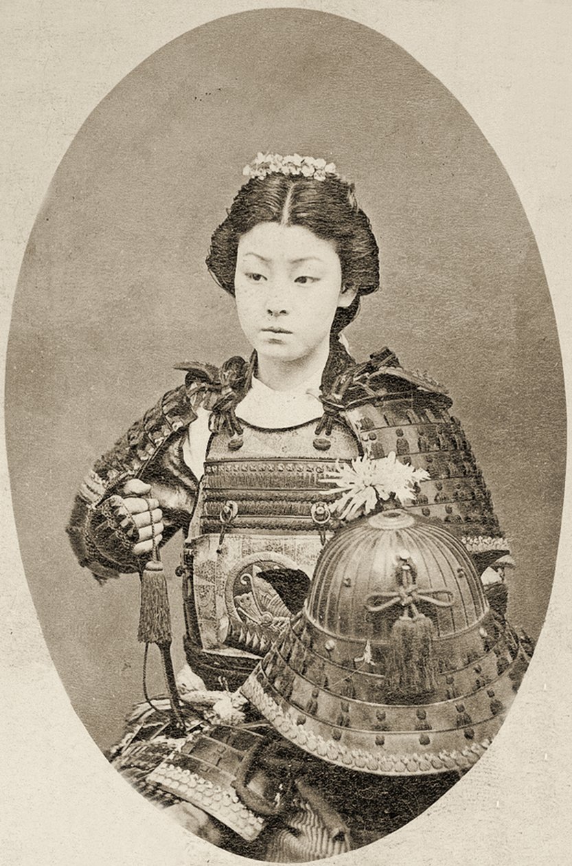Portrait of a female warrior with flowers in her hair, c.1895 by Japanese School
