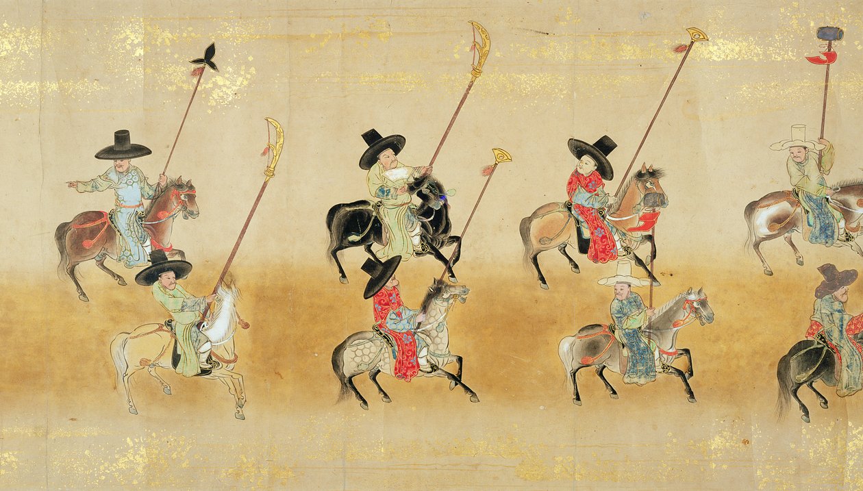 Sixth Korean Embassy to Japan in Meireki 1 at the time of Tokugawa Ietsunas succession in 1651, possibly by Kano Masunobu (1625-94) (detail) by Japanese School