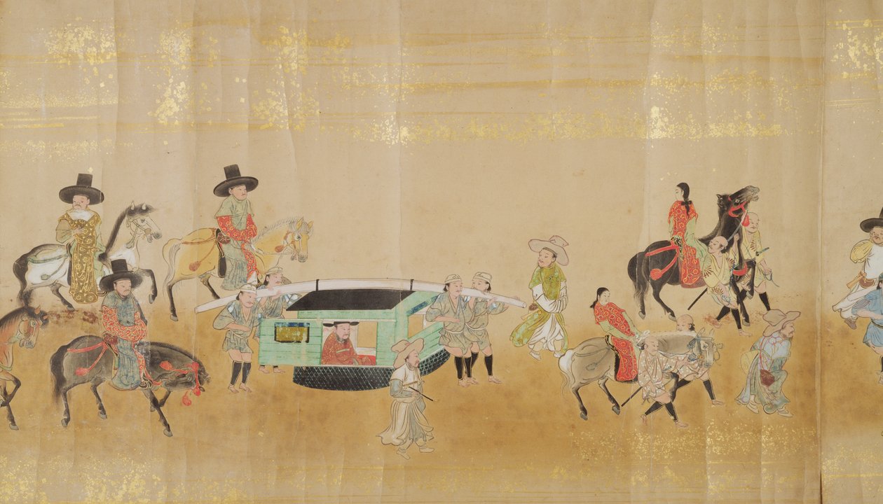Sixth Korean Embassy to Japan in Meireki 1 at the time of Tokugawa Ietsunas succession in 1651, possibly by Kano Masunobu (1625-94) (detail) by Japanese School
