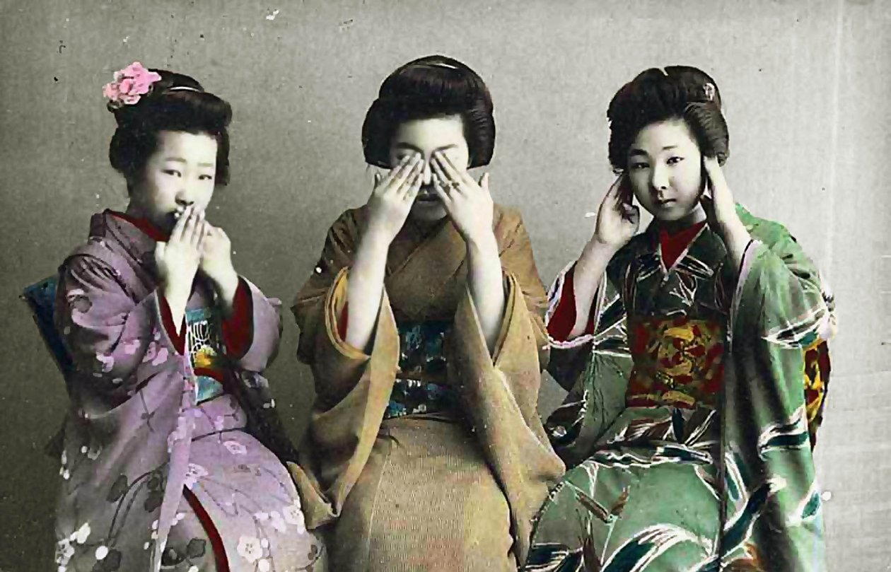 Speak no evil, See no evil, Hear no evil, c1880 by Japanese School