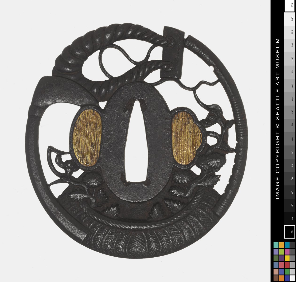 Tsuba: Flowers, Scythe, Rope, early 18th century by Japanese School