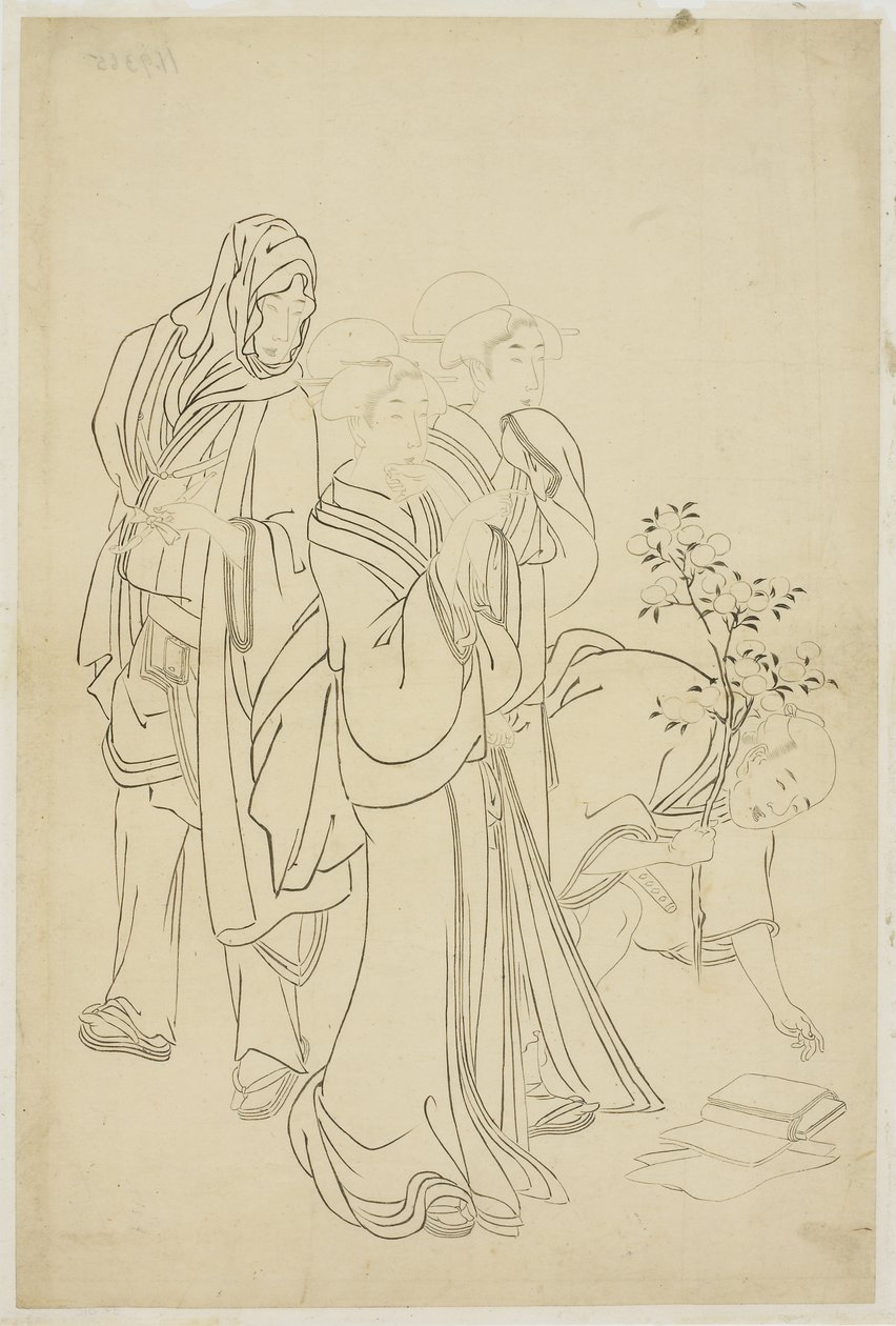 Two Geisha Strolling with Dandy and Apprentice by Japanese School
