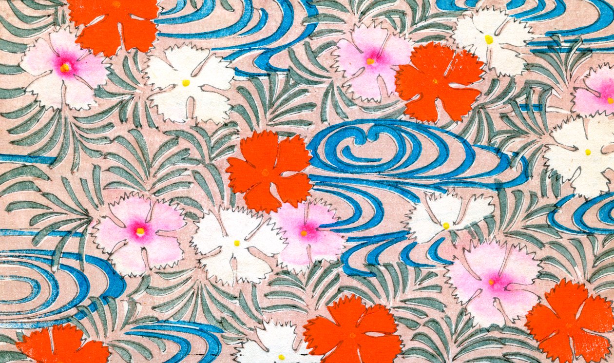 Woodblock Print of Carnation Flowers by Japanese School