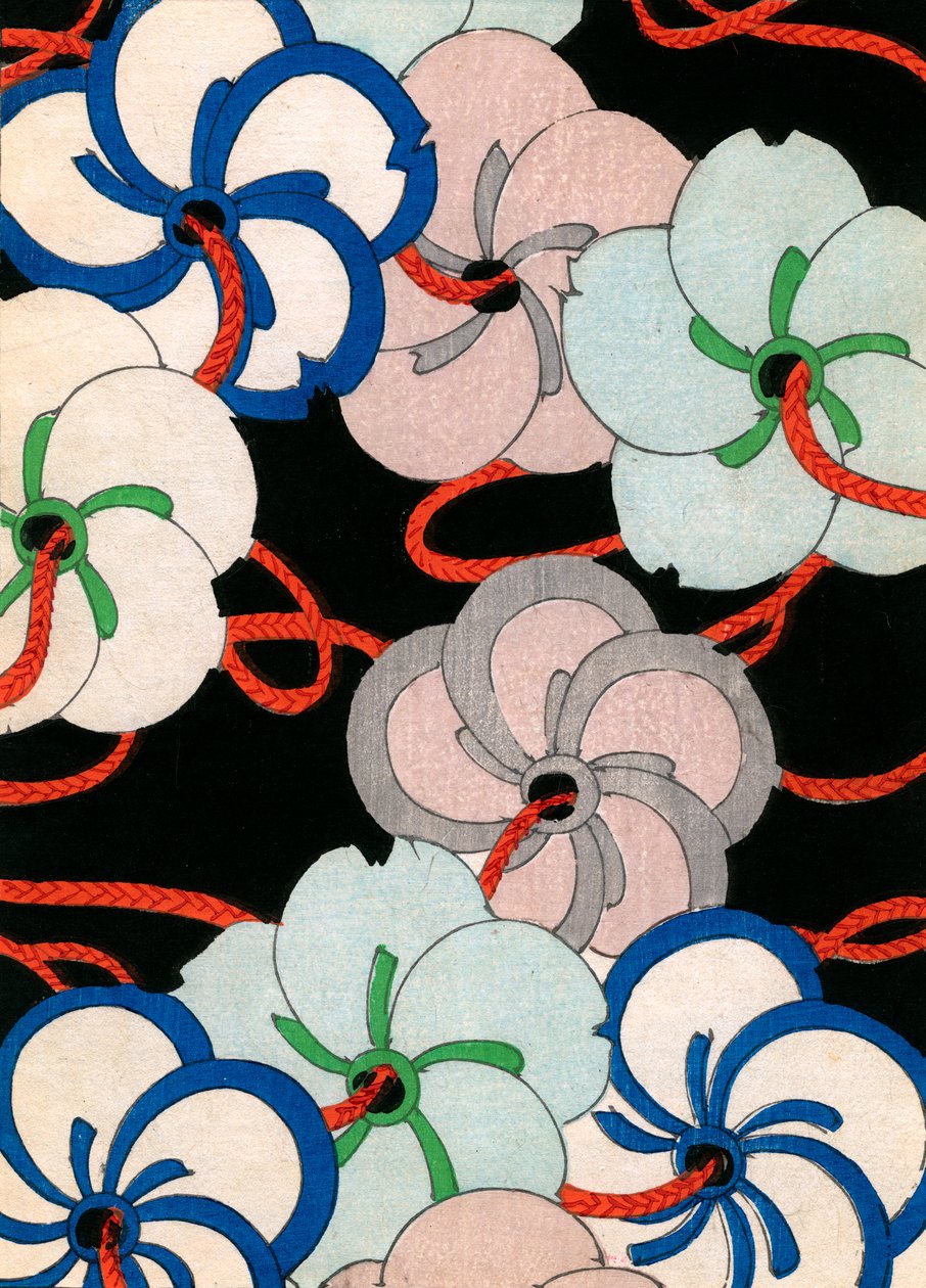 Colour Woodblock Print of Camellia Ornaments by Japanese School