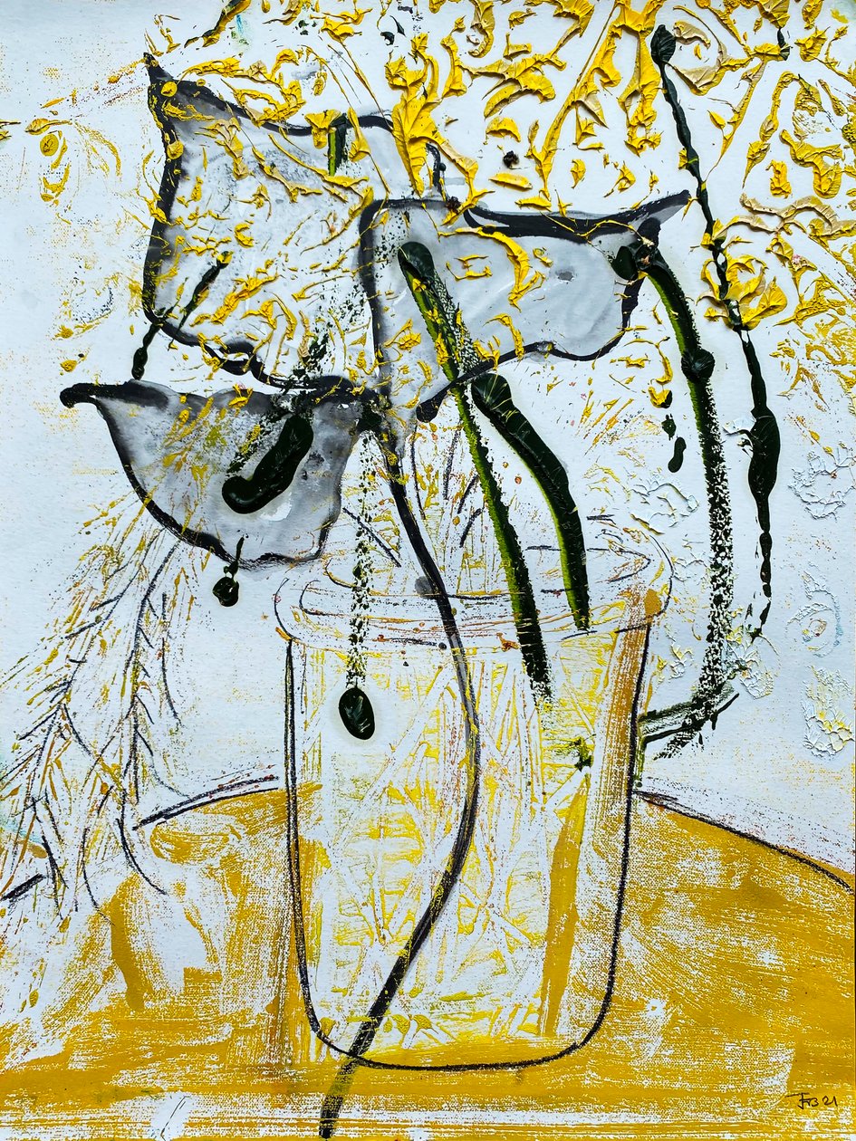 Fleur De Sel No. 08 Gold Black White Monotype by Jay Batlle