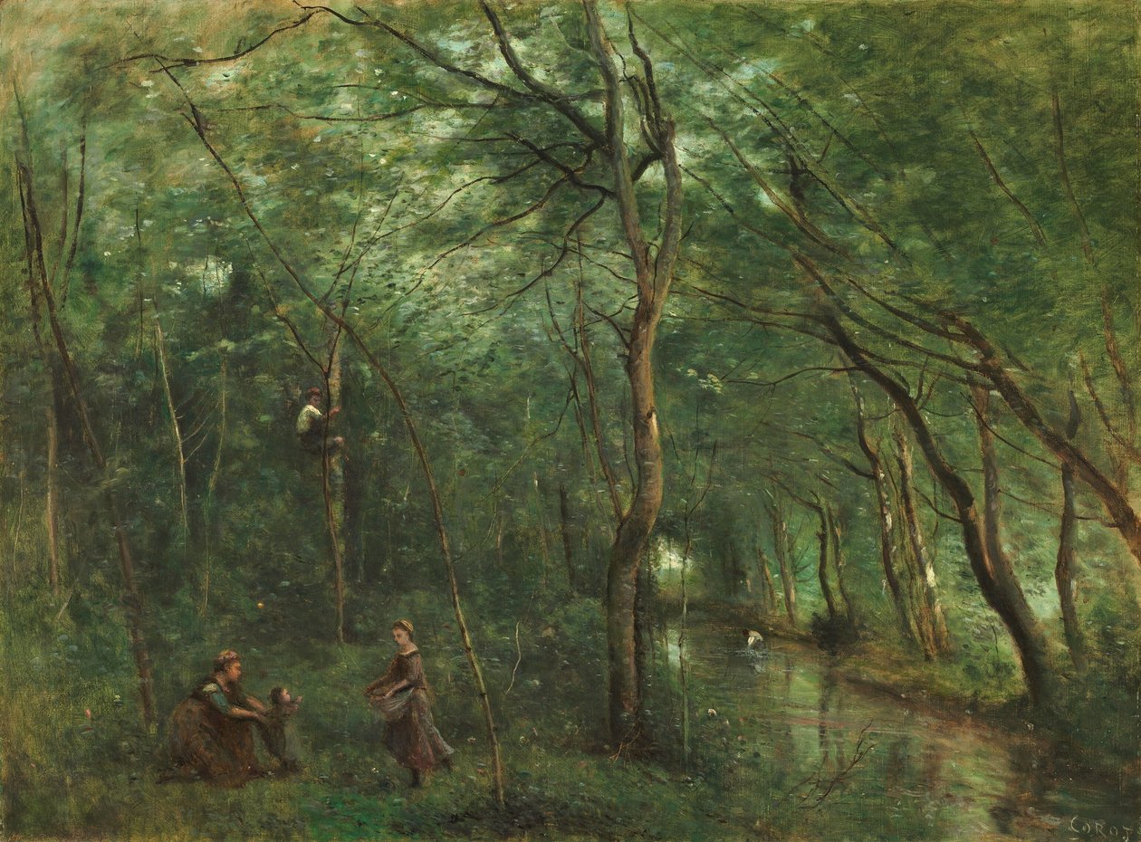 Languille Gatherers by Jean Baptiste Camille Corot
