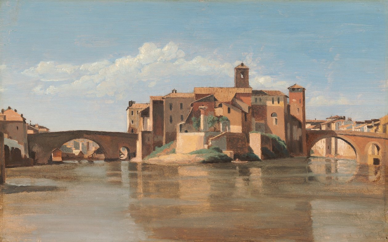 The Island and the Bridge of San Bartolomeo, Rome by Jean Baptiste Camille Corot