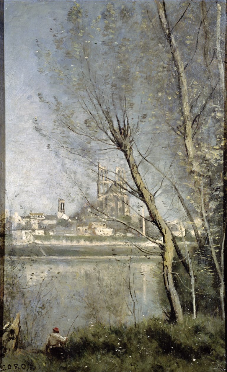 Mantes, View of the Cathedral and Town through the Trees, c.1865-70 by Jean Baptiste Camille Corot