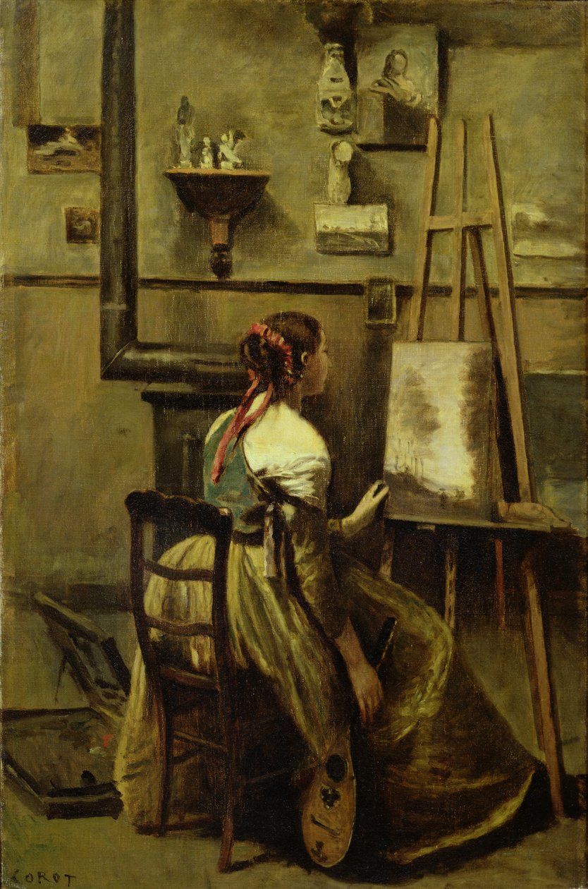 The Studio of Corot, or Young woman seated before an Easel, 1868-70 by Jean Baptiste Camille Corot
