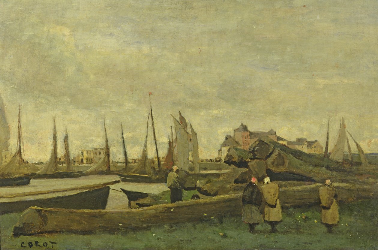 Treport - A Quay by Jean Baptiste Camille Corot
