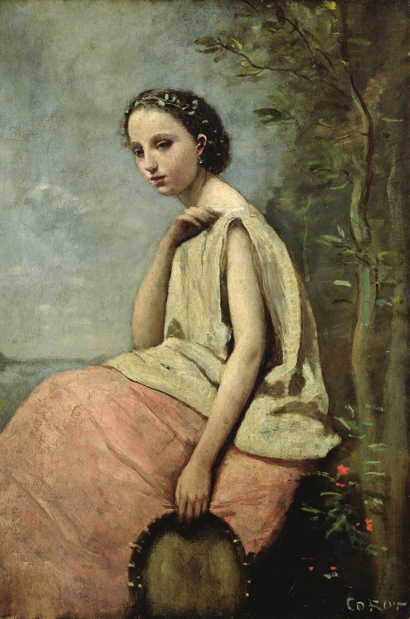 Zingara with a Tambourine by Jean Baptiste Camille Corot