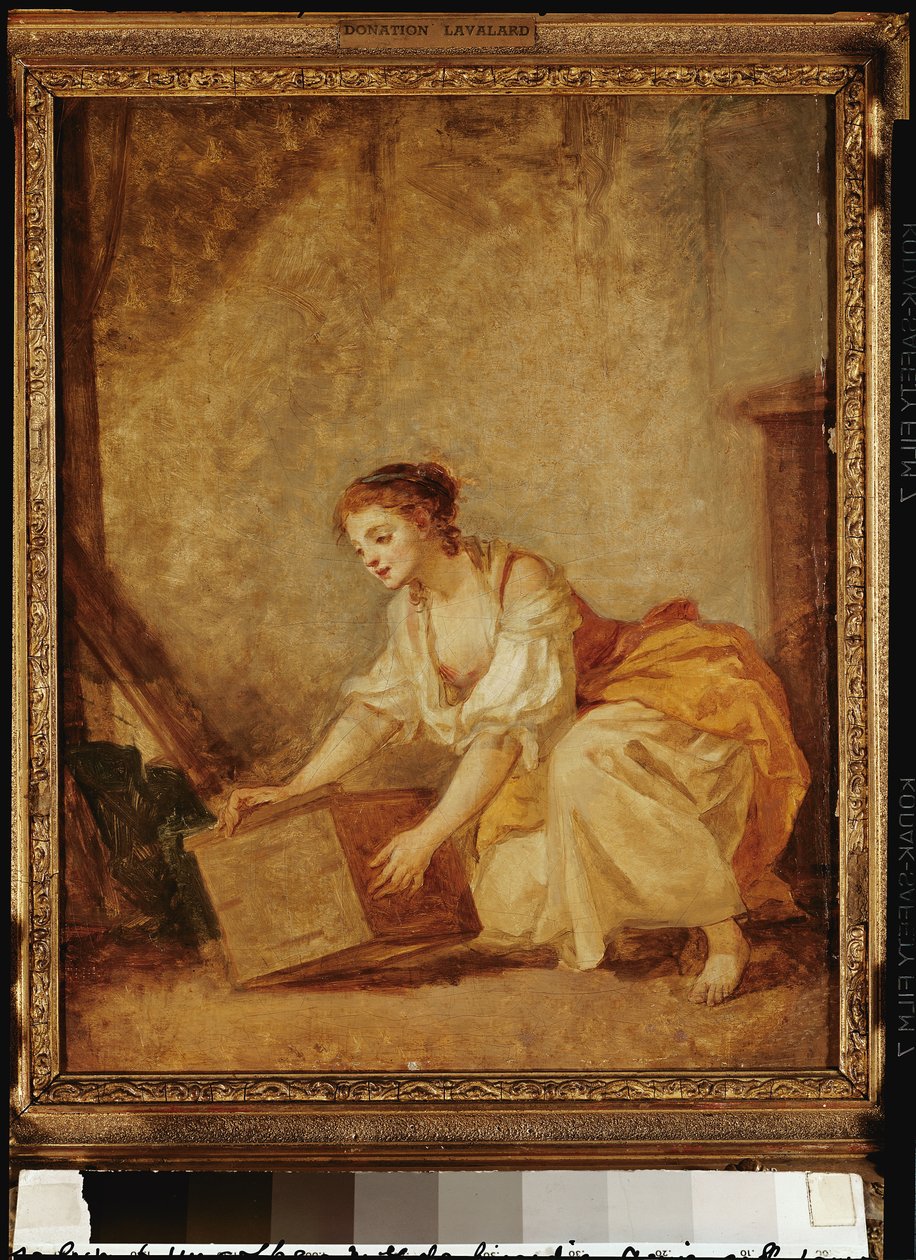 A Young Girl Lifting a Chest by Jean Baptiste Greuze