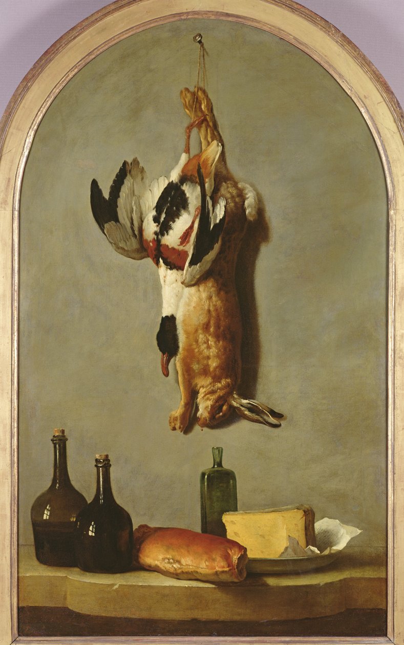 Still life (hare, duck, bottles, bread and cheese), 1742 by Jean Baptiste Oudry