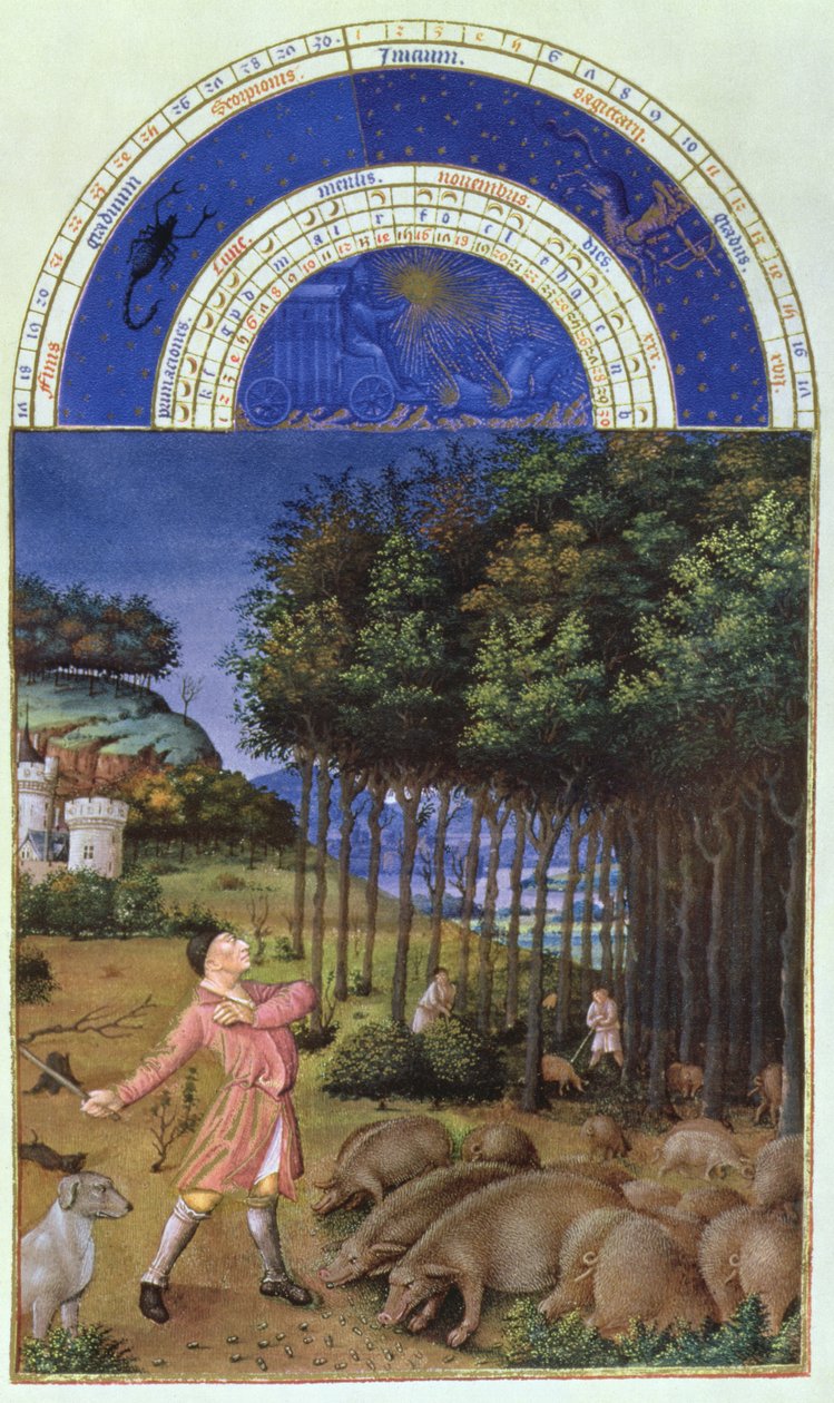 Facsimile of November: feeding acorns to the pigs by Jean Colombe by Jean Colombe