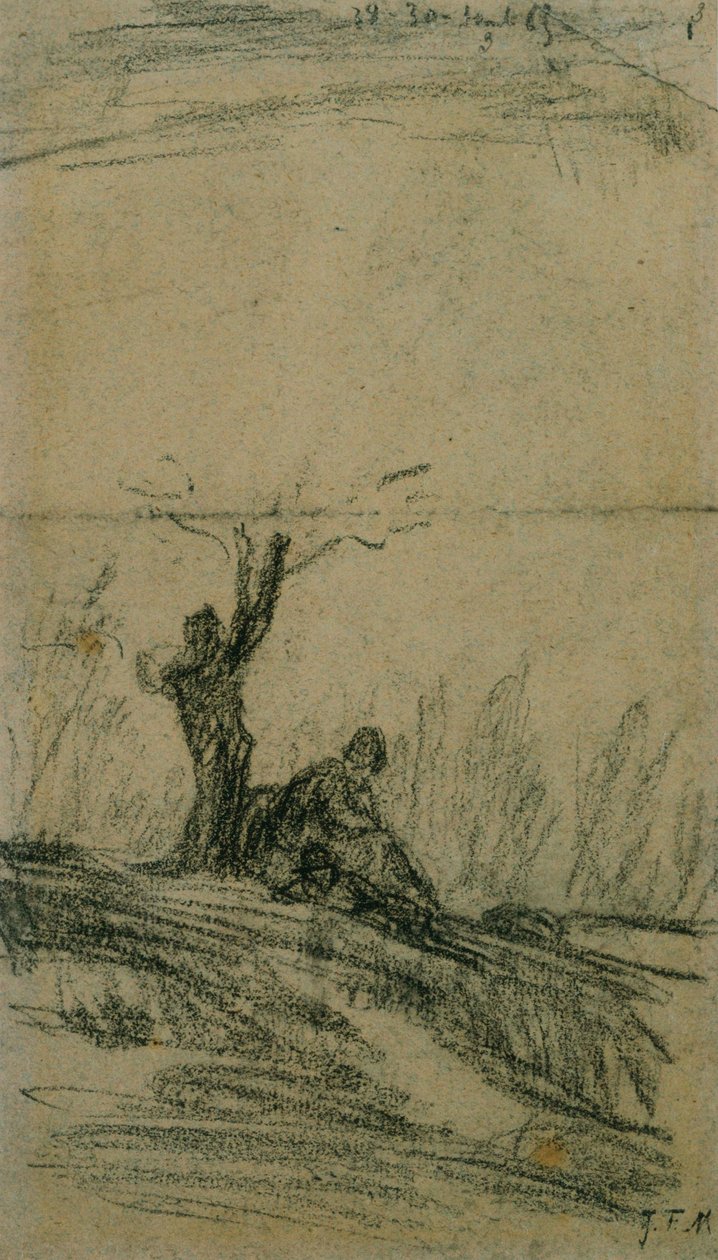 Figure Seated Under a Tree by Jean Francois Millet