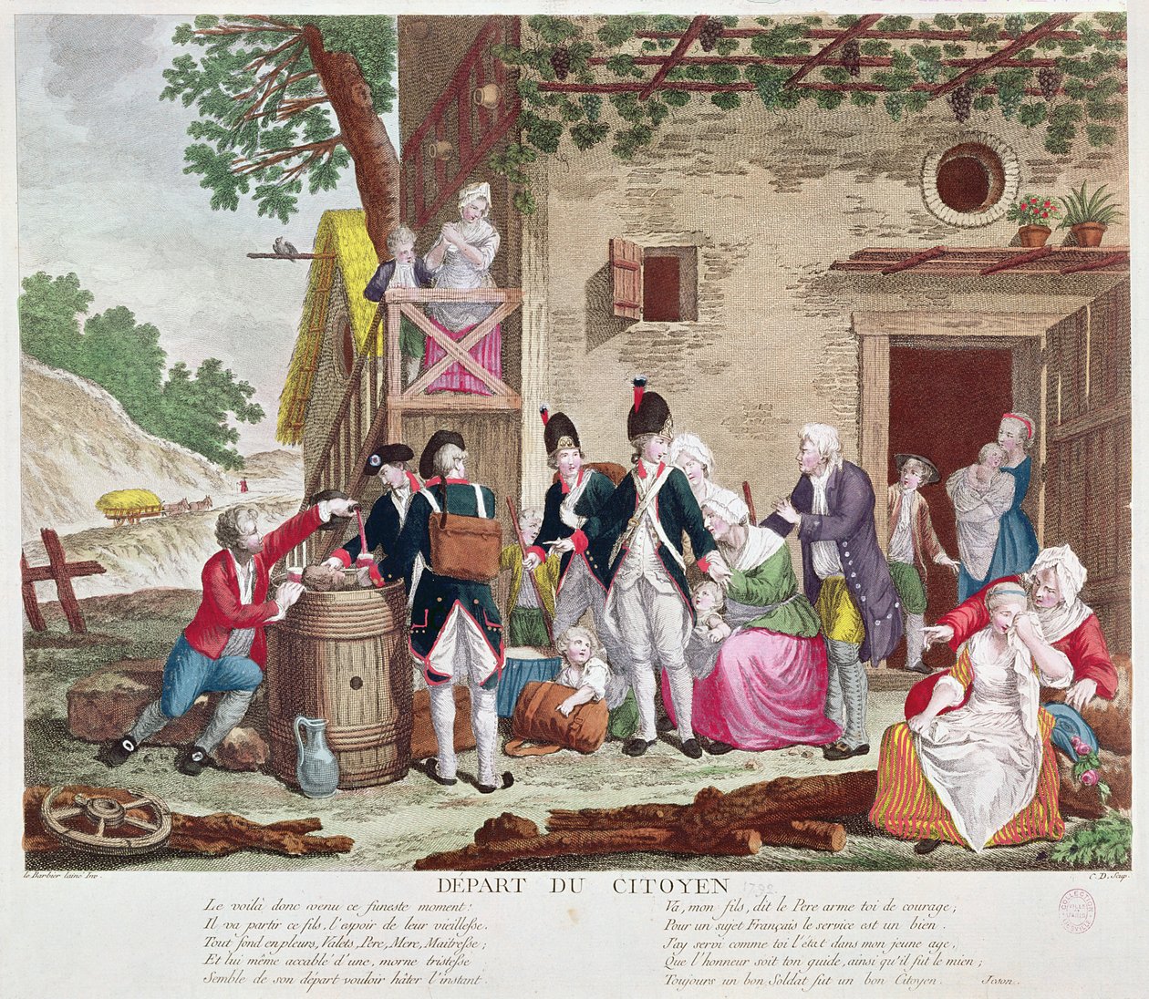 The Departure of the Citizen, 1792 (colour engraving) by Jean Jacques Francois Le Barbier