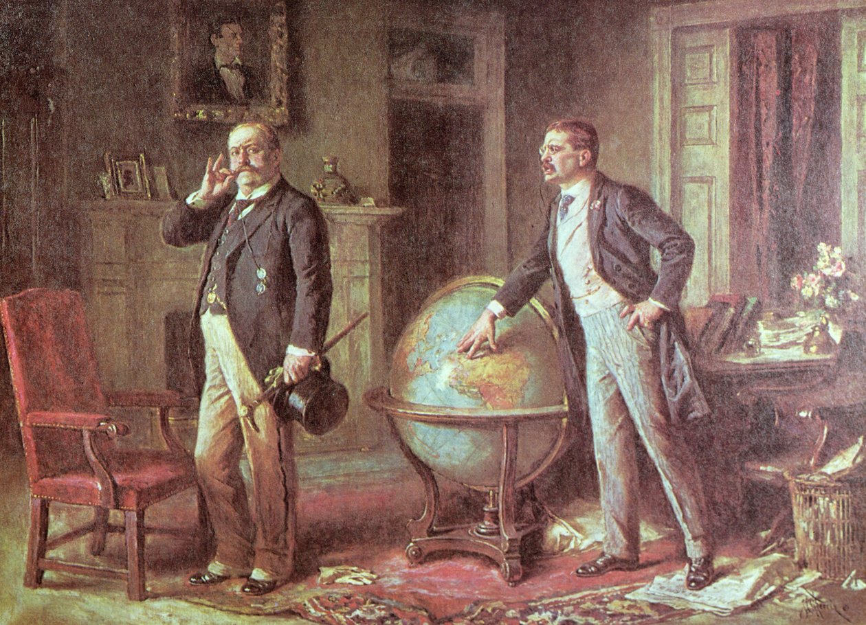 President Theodore Roosevelt of the United States of America and the German Kaiser Wilhelm II, in the dispute over the German Blockade of Venezuela by Jean Leon Gerome Ferris
