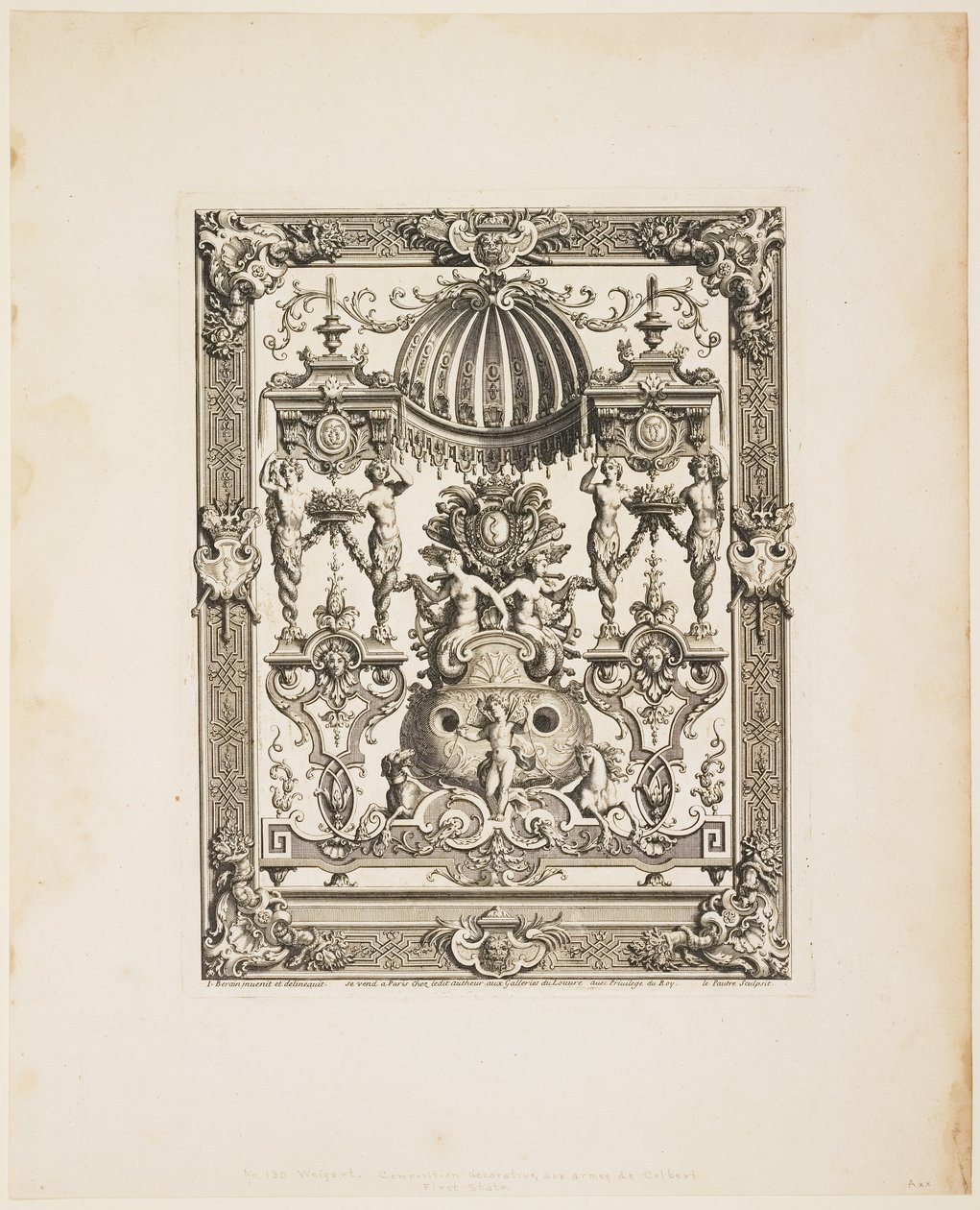 Decorative Panel No. 190: Armes de Colbert, from Panneaux, c.1670-1680 by Jean Lepautre