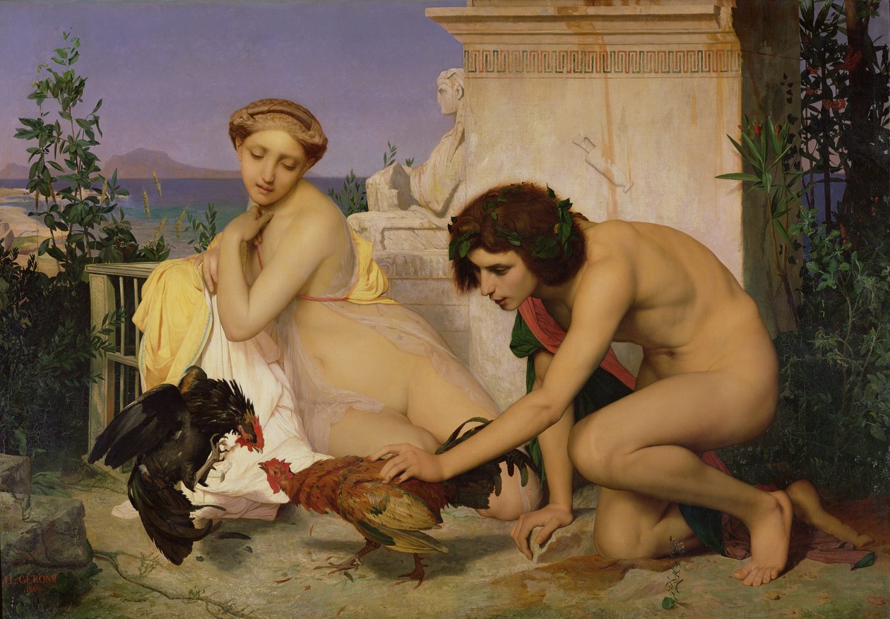 Young Greeks Encouraging Cocks to Fight by Jean Leon Gerome