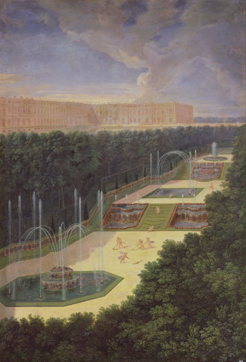 The Groves of Versailles, Perspective View of the Three Fountains with Cherubs Raking and Watering, 1688 by Jean the Younger Cotelle
