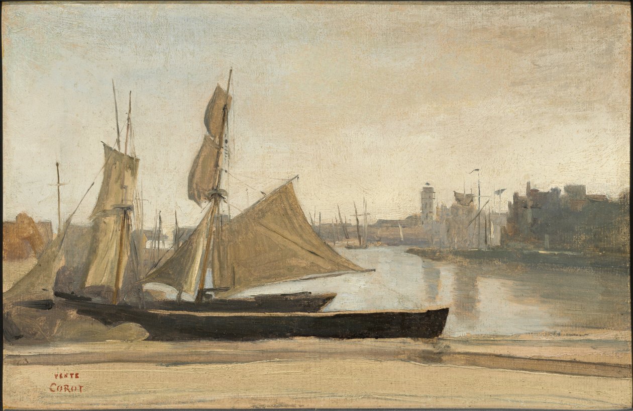 Dunkerque, Fishing Boats Tied to the Wharf by Jean-Baptiste-Camille Corot