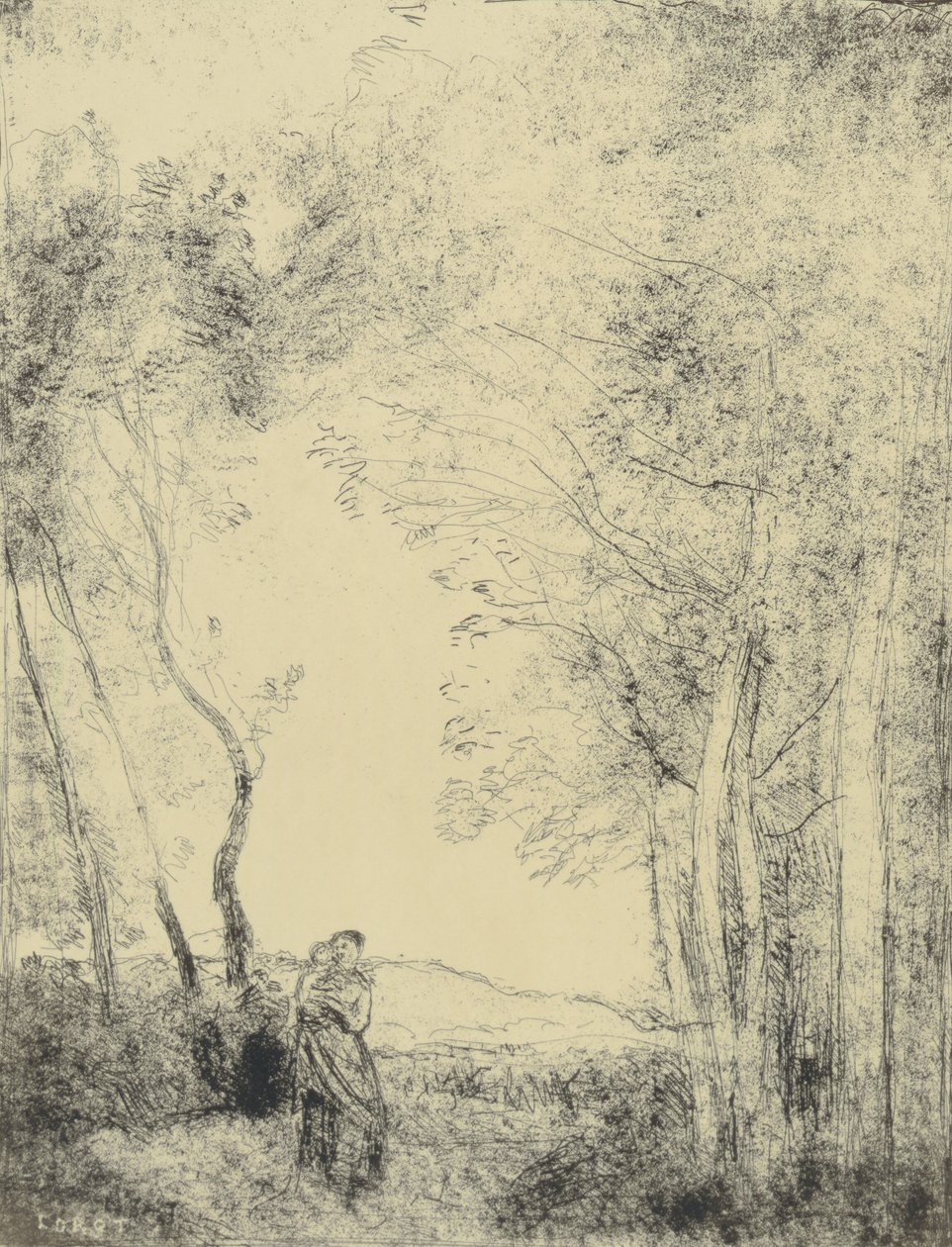 Young Mother at the Edge of a Wood by Jean-Baptiste-Camille Corot