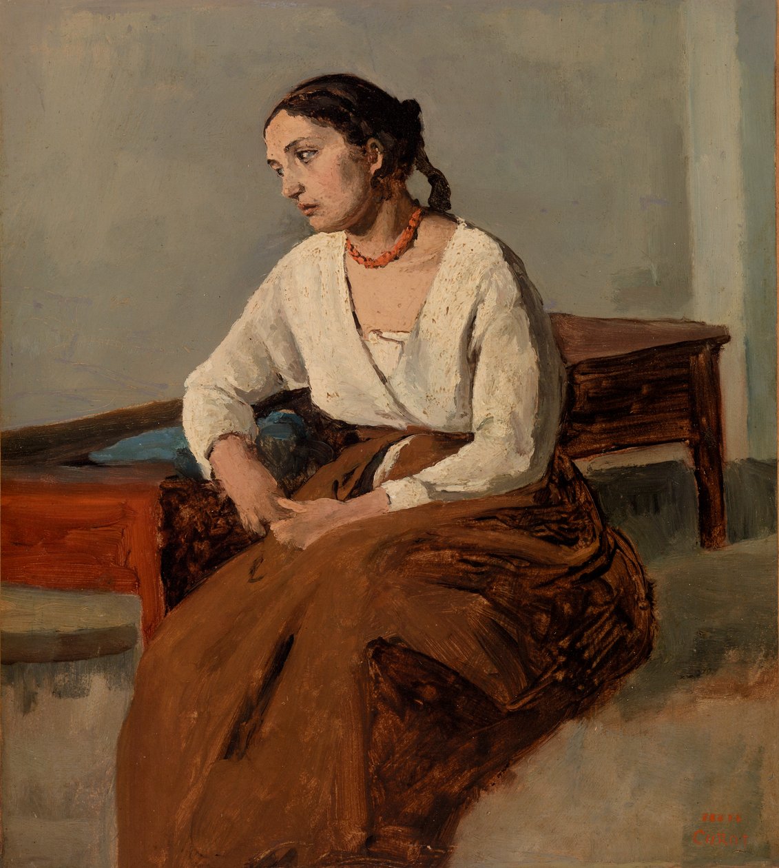 Melancholy Italian Woman (Rome) by Jean-Baptiste-Camille Corot