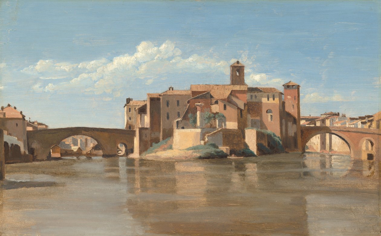 The Island and Bridge of San Bartolomeo, Rome by Jean-Baptiste-Camille Corot
