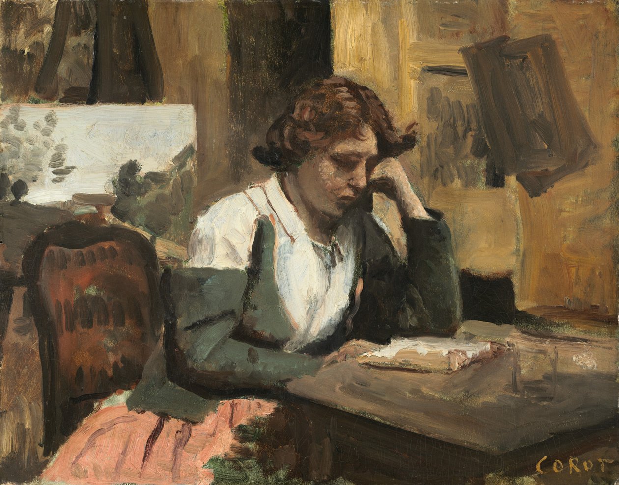 Woman Reading in the Studio by Jean-Baptiste-Camille Corot