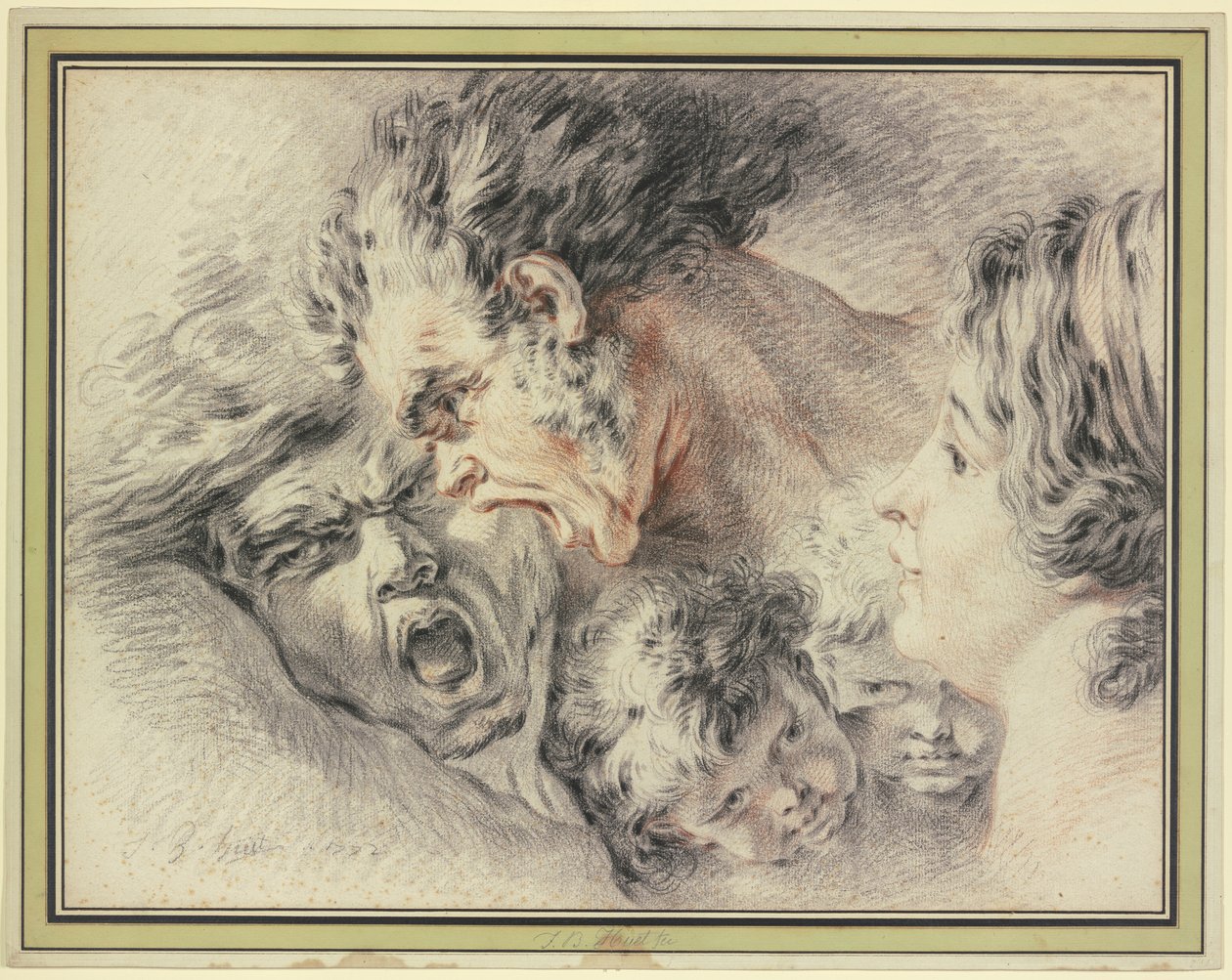 Study Sheet with Various Heads by Jean-Baptiste Huet