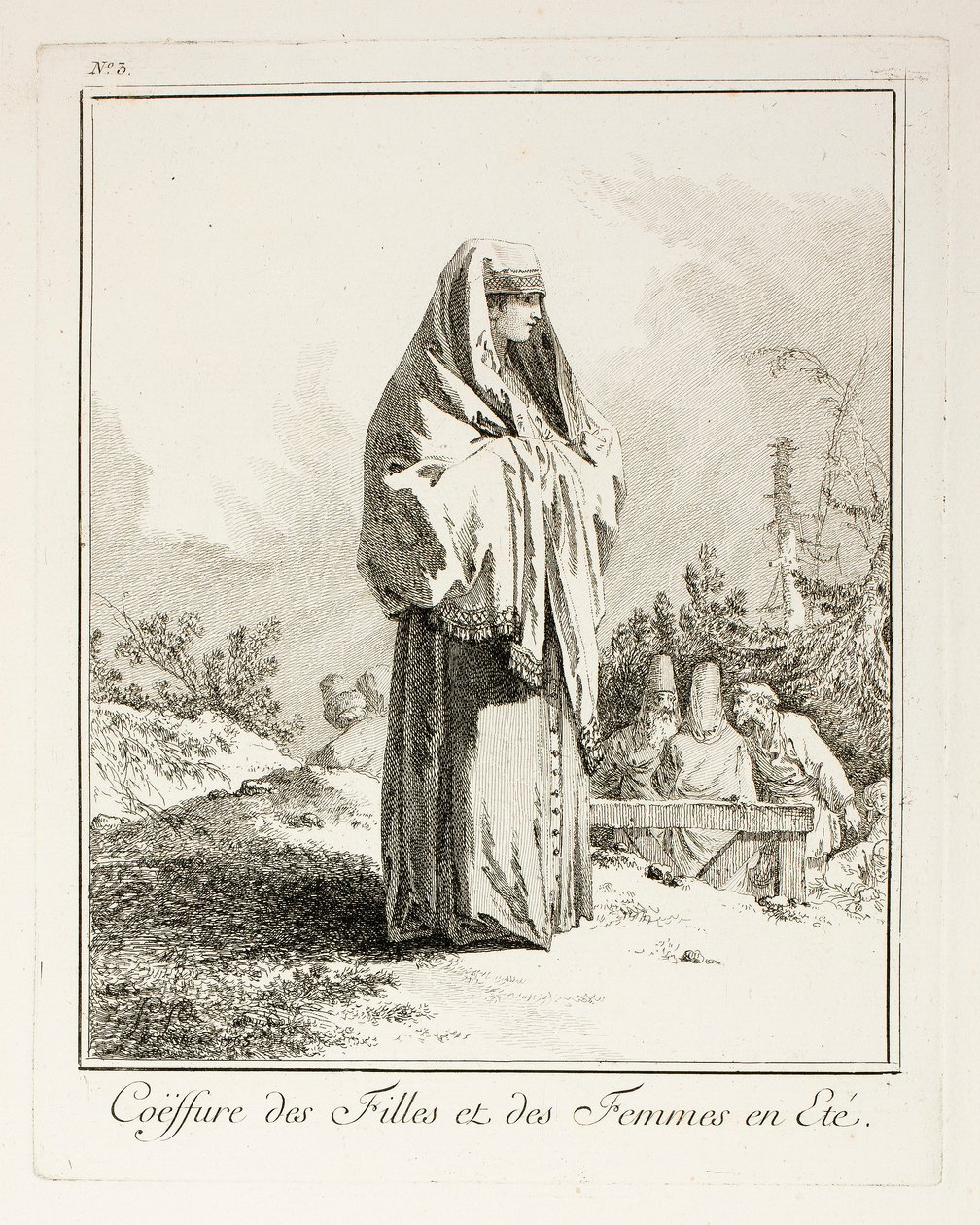 Headdress for Girls and Women in Summer, plate three from Divers Habillements des Peuples du Nord by Jean-Baptiste Le Prince