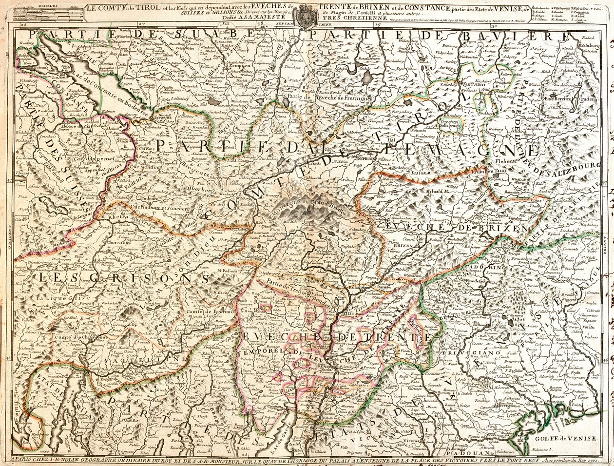 Germany (State: Baden-Württemberg, Bavaria), Austria (State: Voralberg, Tyrol, Salzburg, Carinthia), Liechtenstein, Switzerland (Canton: Thurgau, Appenzell Ausserrhoden, Appenzell Innerrhoden, St) by Jean Baptiste Nolin