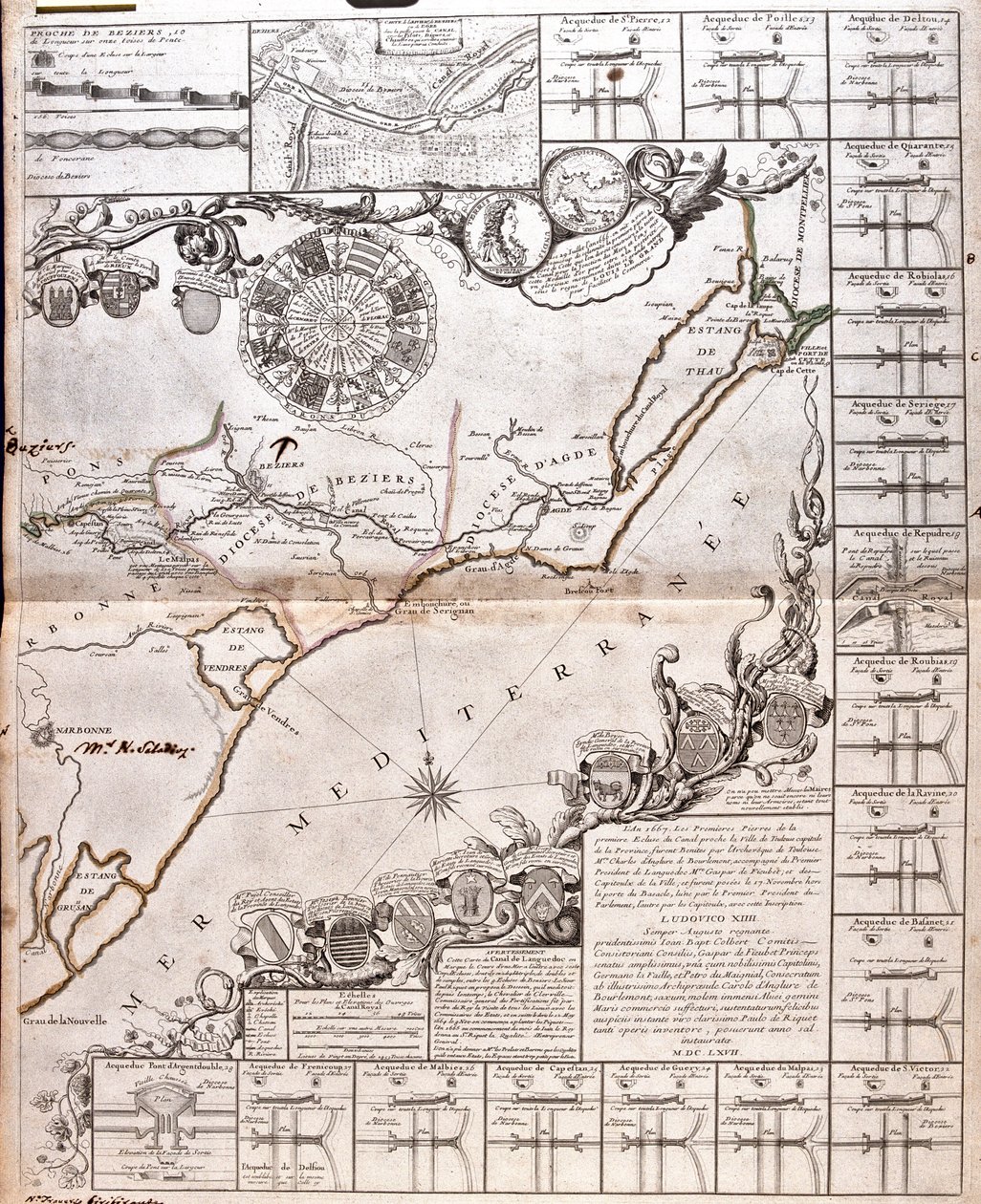Project for the construction of a channel of communication between the Atlantic ocean and the Mediterranean sea, inclusive part approximately between Capestang and Étang de Thau; in the regions of Languedoc-Roussillon, France by Jean Baptiste Nolin