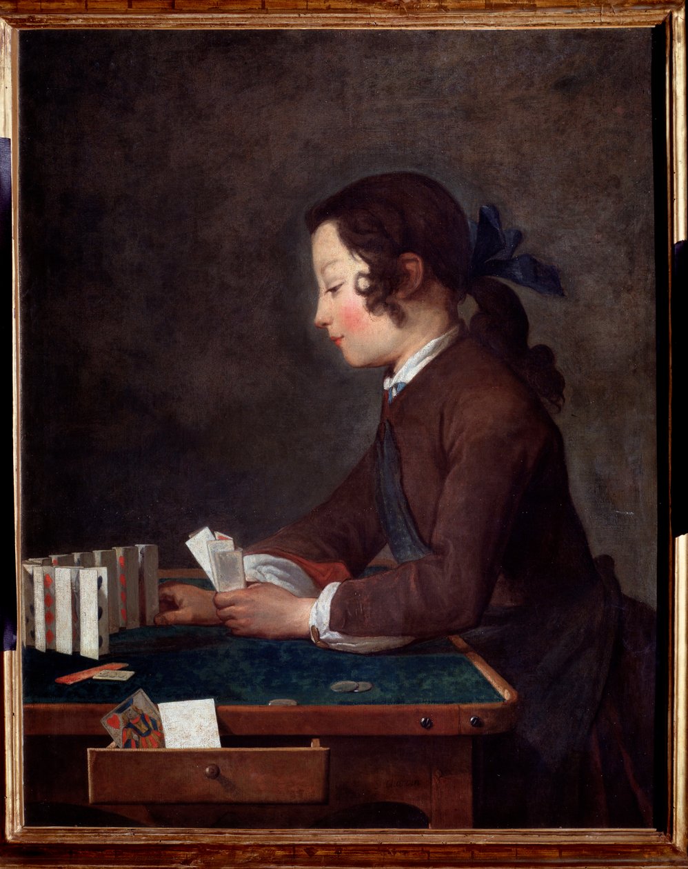 A young boy playing cards by Jean Baptiste Simeon Chardin
